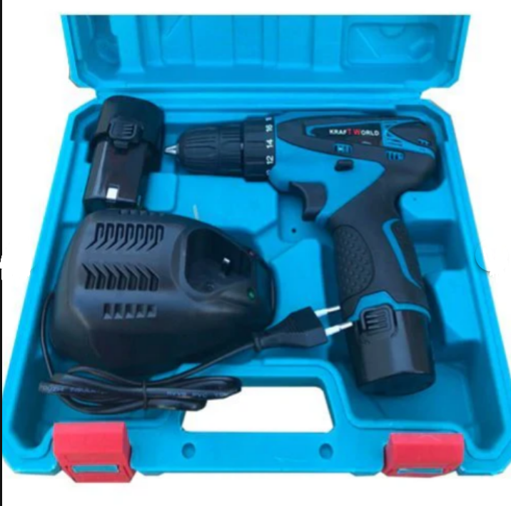 Немски Ъглошлайф 1200W + Акумулаторен винтоверт Kraftworld 12V 2бр батерии, регулация на оборотите