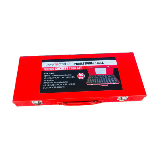 Комплект Ударни Вложки 1/2″ KraftRoyal 35 Части – стандартни + дълбоки вложки от 8 до 32 мм. 99.00лв.