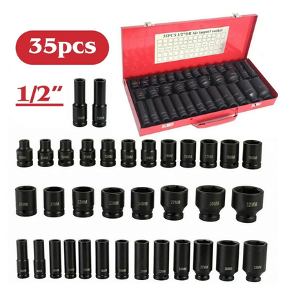 Комплект Ударни Вложки 1/2″ KraftRoyal 35 Части – стандартни + дълбоки вложки от 8 до 32 мм. 99.00лв.