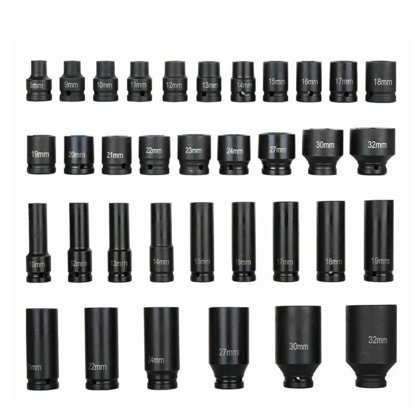 Комплект Ударни Вложки 1/2″ KraftRoyal 35 Части – стандартни + дълбоки вложки от 8 до 32 мм. 99.00лв.
