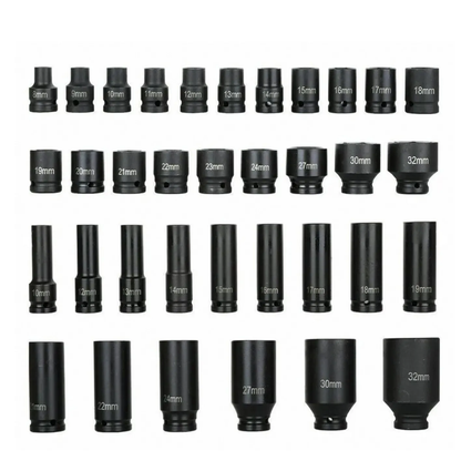 Комплект Ударни Вложки 1/2″ KraftRoyal 35 Части – стандартни + дълбоки вложки от 8 до 32 мм. 99.00лв.
