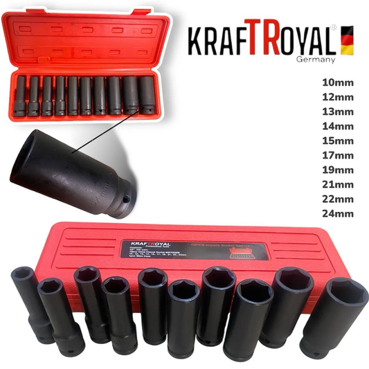 Комплект ударни вложки KRAFTROYAL, 10 броя, 1/2, 13 – 26 мм