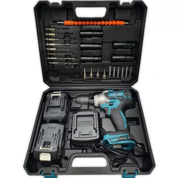 Безчетков акумулаторен ударен гайковерт-винтоверт KraftRoyal 36V 8Ah 850 N/m. с 25 части в куфар