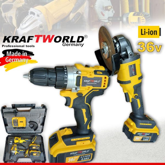 Акумулаторни Ударен Винтоверт и Безчетков Ъглошлайф KraftWorld 36V,8Ah