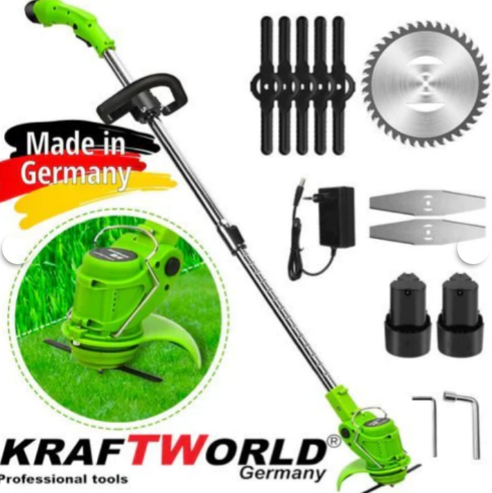 Акумулаторен Тример KraftWorld /24V 5Ah/ Косачка за Трева с 2бр батерии + 7 подаръка