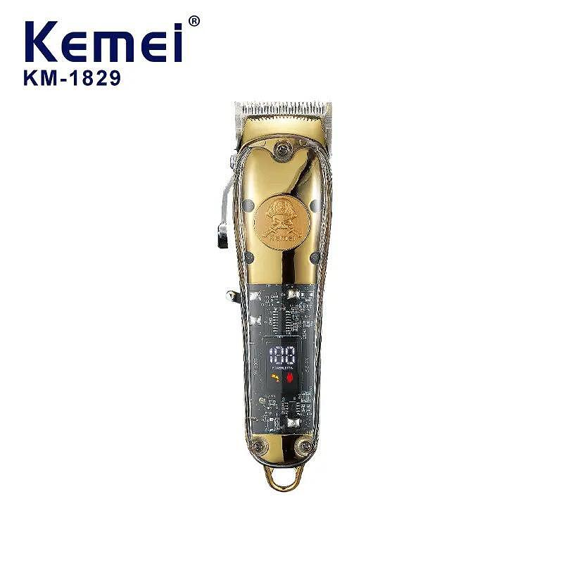 Професионална машинка за подстригване Kemei KM-1829, 8W, 8 приставки, USB зареждане, Цифров дисплей, Регулируем подвижен нож, Черен/Златен