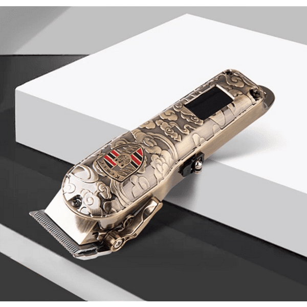 Професионална машинка за подстригване Kemei KM-2130, 5W, 4 приставки, LED дисплей, Стоманена глава, Стоманен нож, Регулируема глава, Златен
