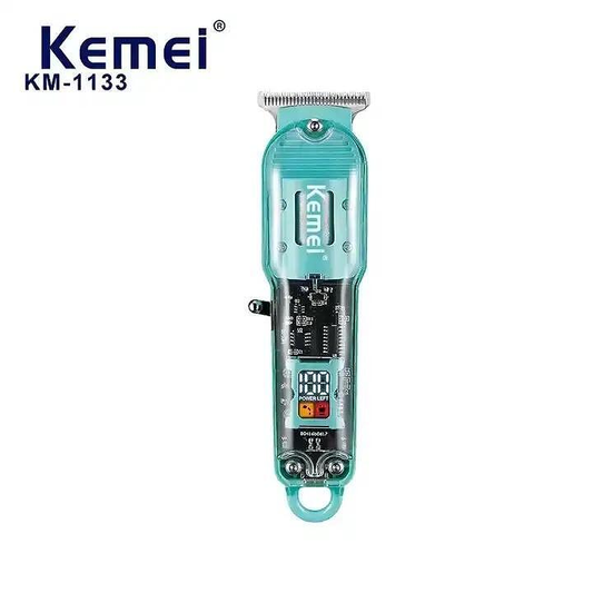 Професионална машинка за подстригване Kemei KM-1133, 5W, 3 приставки, LCD екран, Острие от неръждаема стомана, 1500mAh акумулаторна литиева батерия, Син
