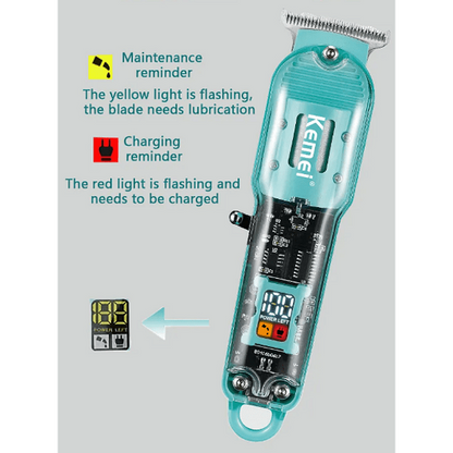 Професионална машинка за подстригване Kemei KM-1133, 5W, 3 приставки, LCD екран, Острие от неръждаема стомана, 1500mAh акумулаторна литиева батерия, Син